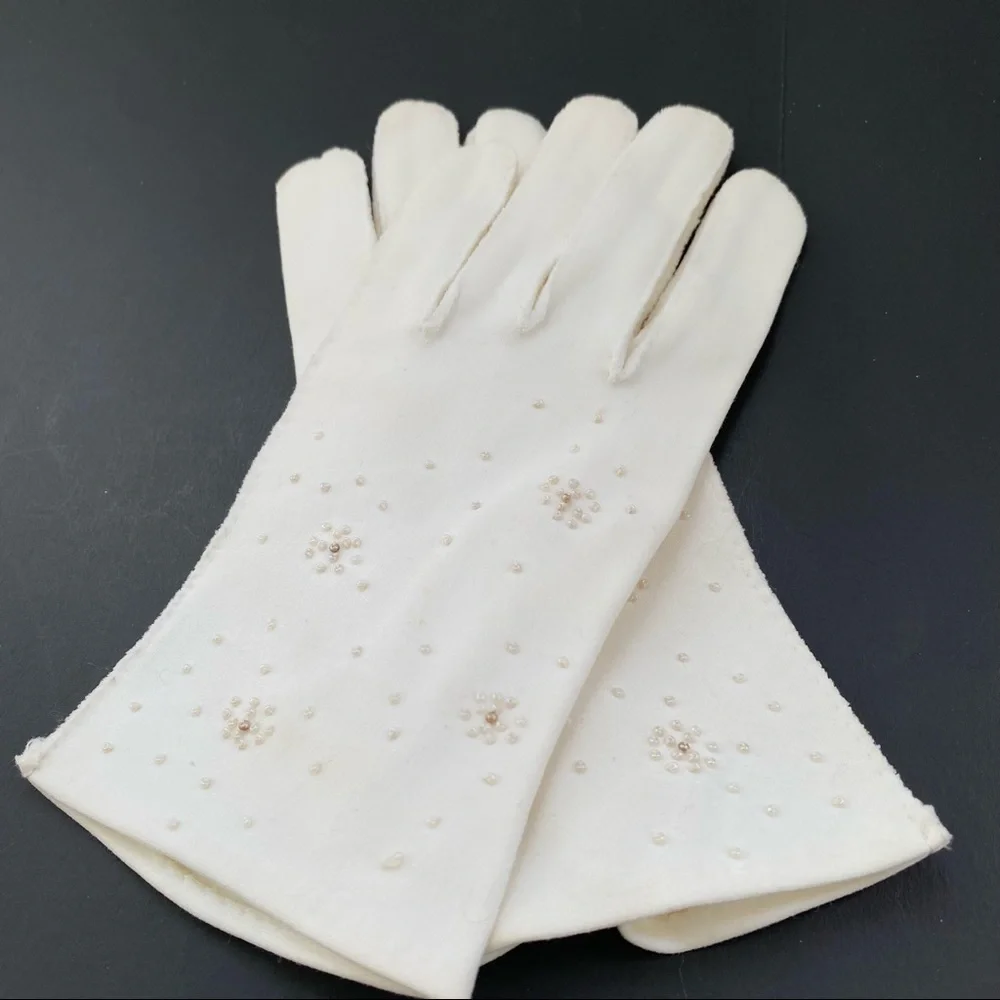 Vintage Beaded Gloves Hand Sewn in Philippines American Made Fabric Small